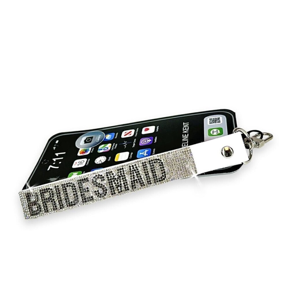 BRIDESMAID Black Magic Diamond Phone Wrist Lanyard Cream
